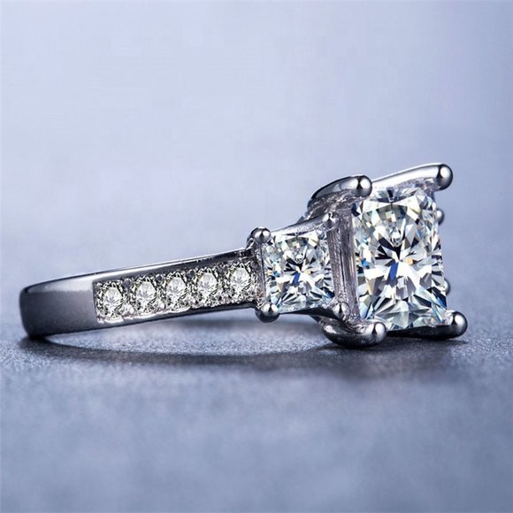 🎀 Exquisite 925 Silver Plating Cushion CZ Diamond Ring, GPMB1474-8 - Picture 4 of 5